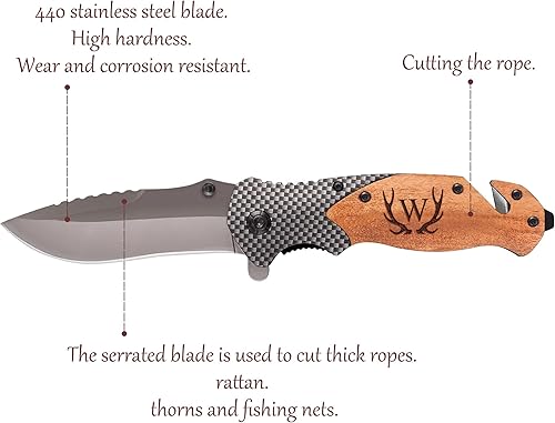 Miniatura 3 de Fodiyaer Cuchillo personalizado para hombres  Cuchillo de bolsillo grabado personalizado  Idea de aniversario de madera para marido  Idea de Navidad