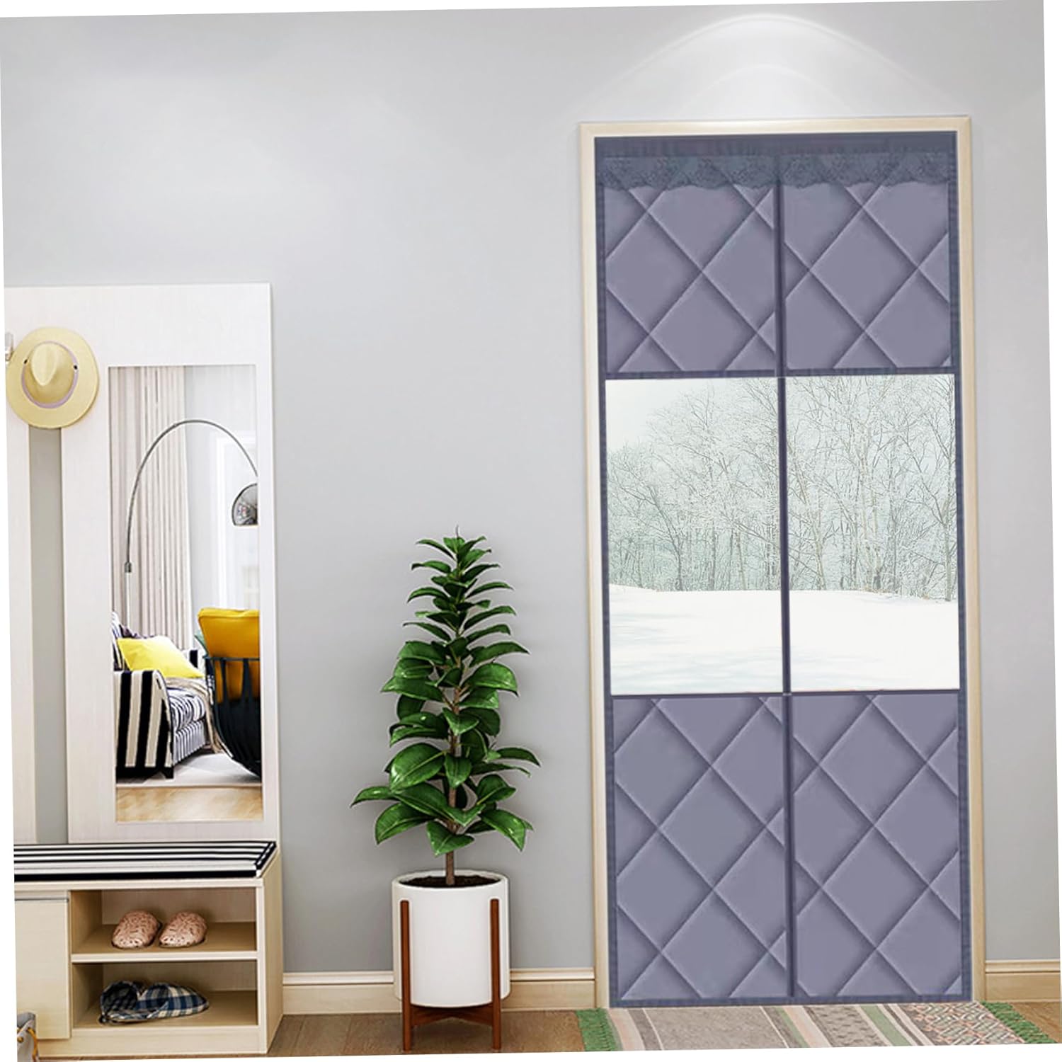 Thermal Door Curtain 3.3x6.6 Ft Visible Windproof Folding Doors Internal Noise-canceling Waterproof Cold-Resistant Door Screen with Clear Windows for Winter Style 2
