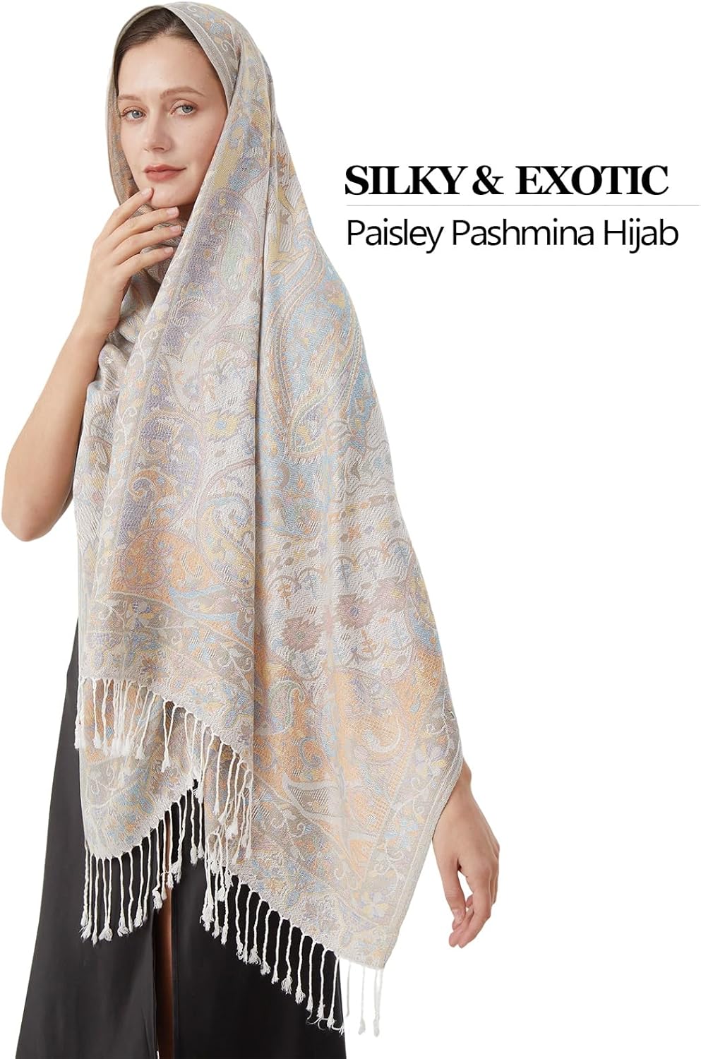 Paisley Pashmina Rave Shawl Scarf-Women's Reversible Ethnic Jacquard Pashmina Wraps for Travel - Image 4