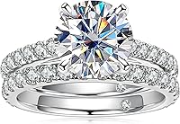 AnuClub 3CT Moissanite Engagement Ring Set with Wedding Band - 4.14CT Total D Color VVS1 Round Cut 925 Sterling Silver Bridal Sets for Women