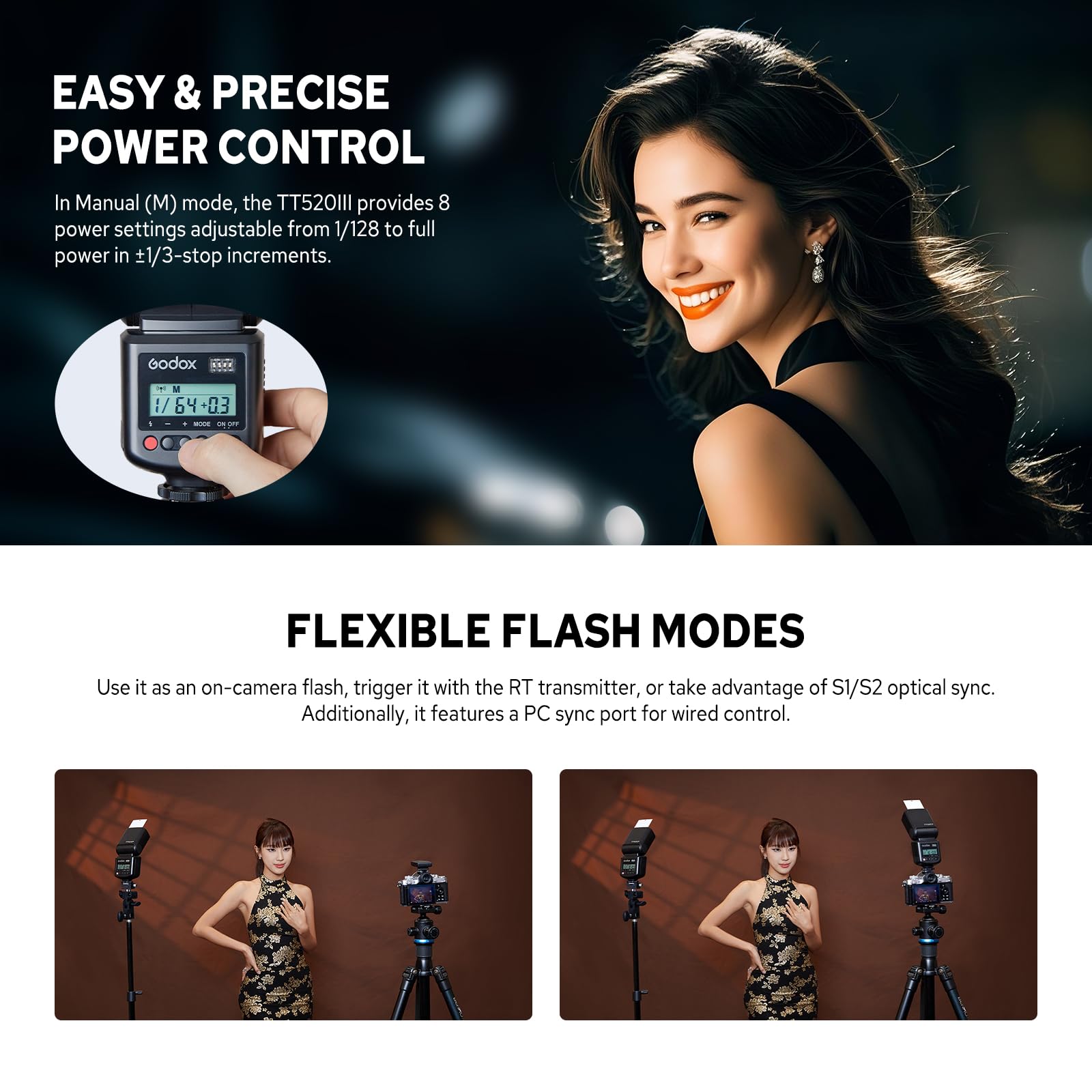 Godox TT520III Flash Speedlite GN33 Manuale per Fotocamera con RT-16 e S1 S2 PC Sync Canon Sony Fujifilm Nikon Panasonic Olympus