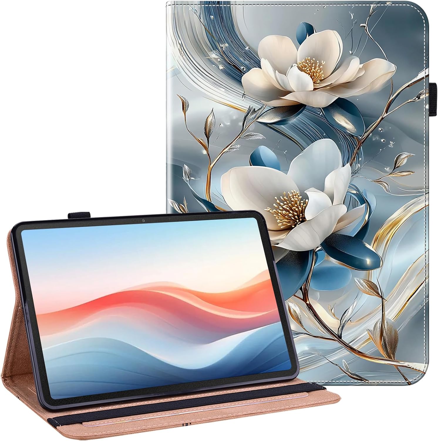 Case for iPad Air 13 Inch M4/M3/M2(2026/2025/2024), iPad Pro 12.9 inch 6th/5th/4th/3rd Generation,Auto Wake/Sleep with Pencil Holder, Multiangle Stand Wallet Design Cover, Metal Flower