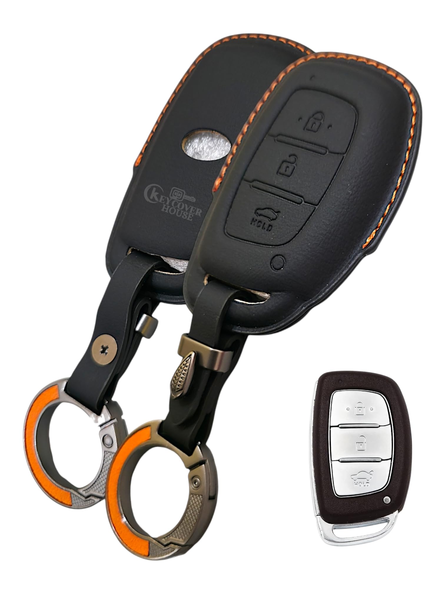 leather key cover and key chain compatible for hyundai grand i10 nios asta, venue, i20, aura, exter, creta, elantra 3 button smart key i premium leather key cover