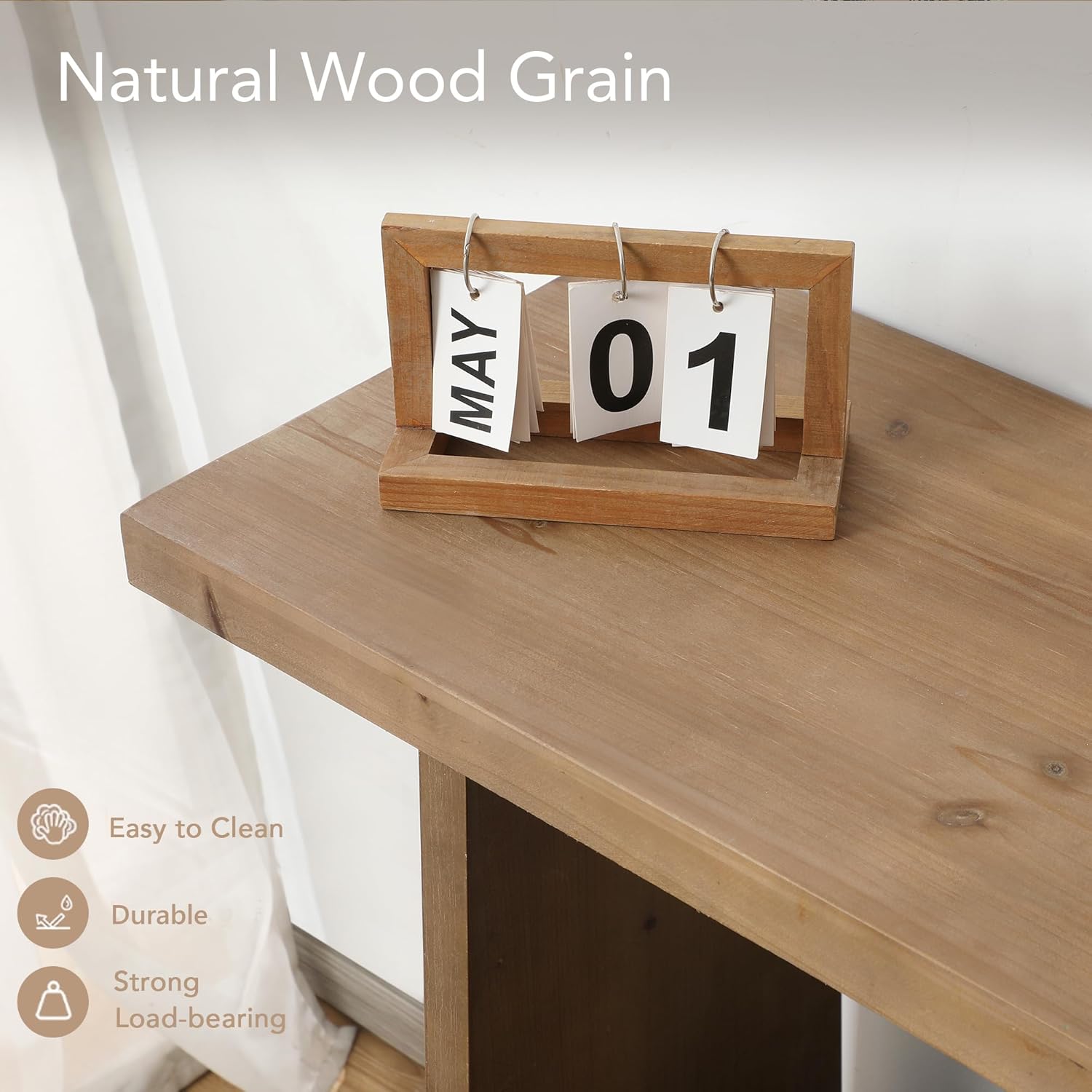 HOKYHOKY Solid Wood Console Table, 43.3" Farmhouse Entryway Table with Storage Shelf, Rustic Narrow Skinny Behind Couch Sofa Table for Living Room, Hallway, Entryway, Foyer, Brown