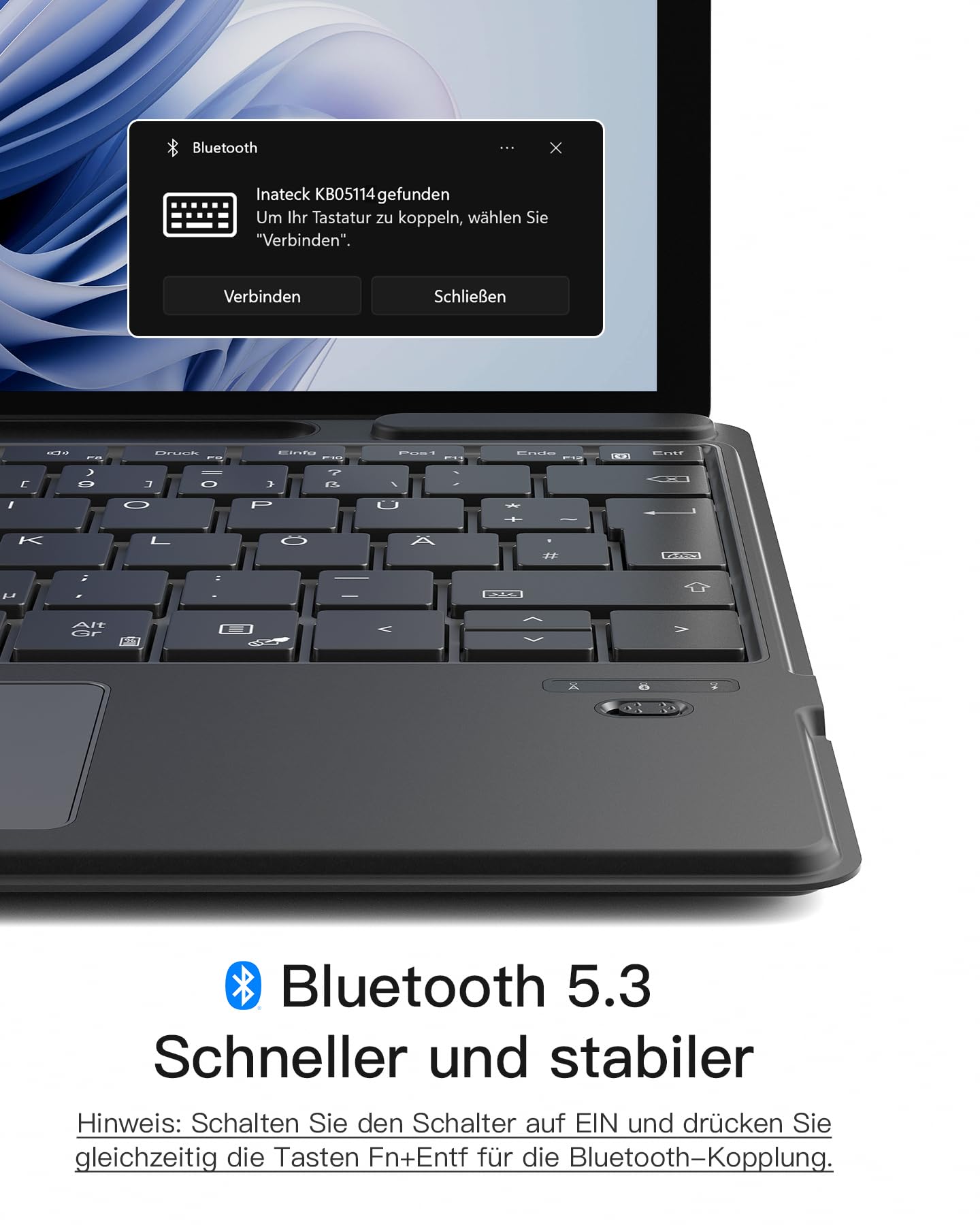 Inateck Surface Pro 9 Tastatur,Kompatibel mit Surface Pro 11/10/9/8/X, KI-Funktion,Surface Tastatur mit Touchpad 7-Farben Hintergrundbeleuchtung und Stifthalter,QWERTZ, KB05114