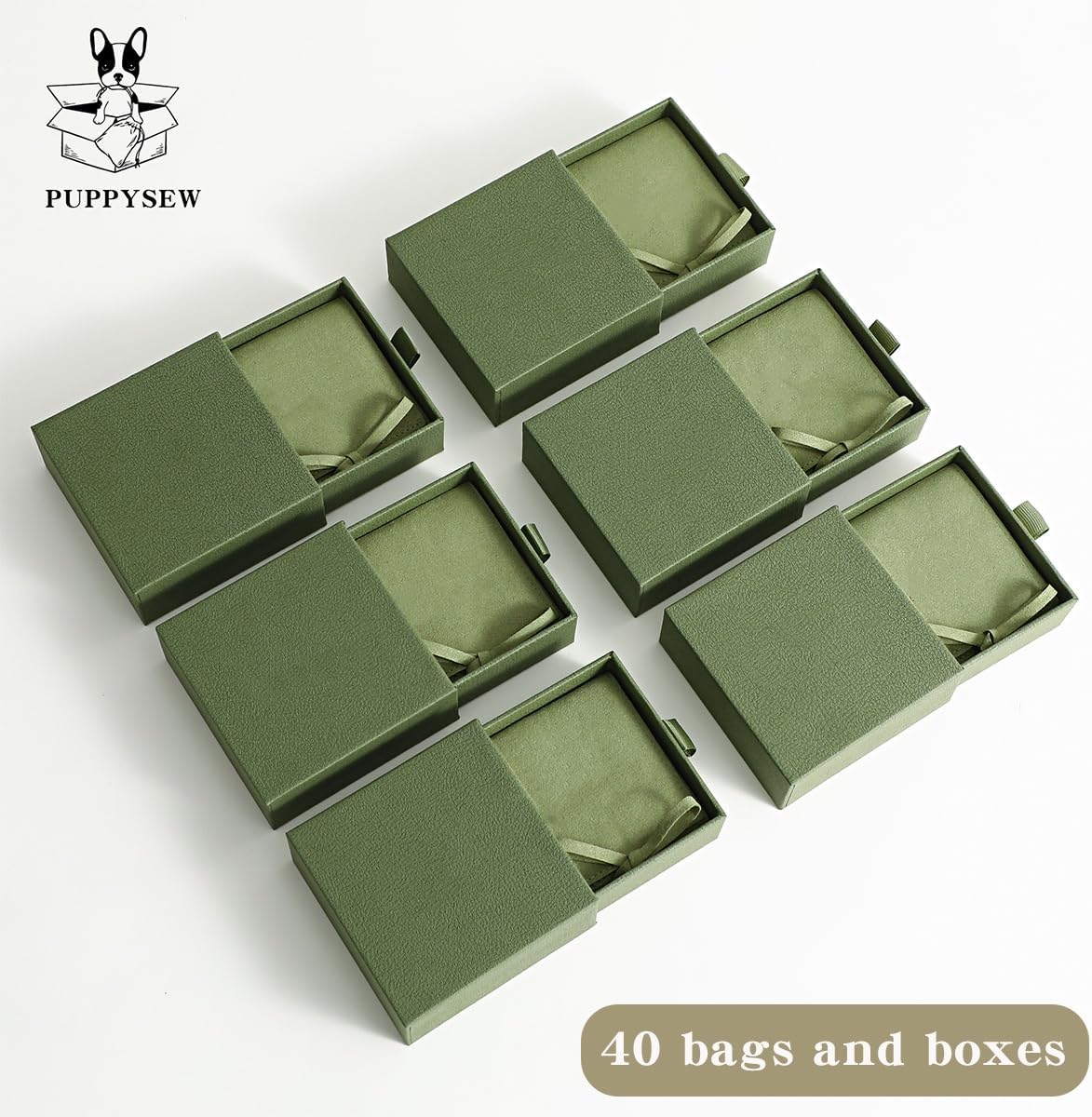20 Pieces Jewelry Gift Box Square Cardboard Jewelry Box with Microfiber Jewelry Bag Envelope Jewelry Storage Bag (Green No Logo) image 3