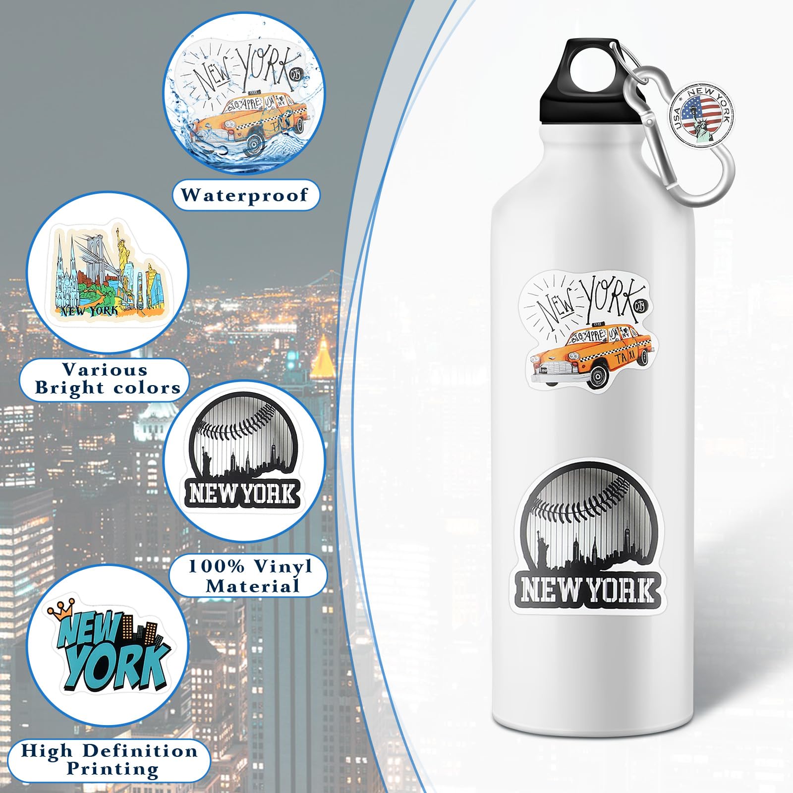 Amazon.com: Mooliwe 100 Pcs New York Stickers Waterproof New York