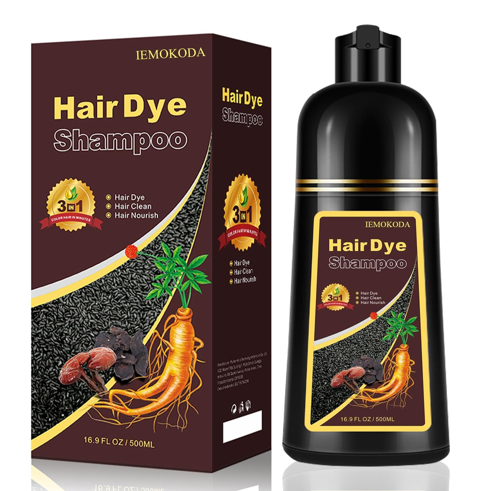 Natural Black Tea Hair Dye Shampoo 3-in-1, 100% Gray Hair Coverage in Minutes, Hair Instant Dye Shampoo for Women Men, Plant Based Hair Color Shampoo with Conditioner, Champu Con Tinte Para Canas