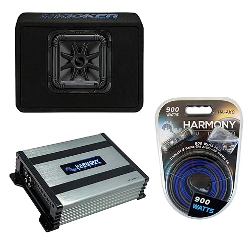 Kicker TL7S10 Audio L7 Subwoofer Cargado 10" Camión Sub Box Caja 44TL7S102 Paquete con Harmony HA-A400.1 Amplificador y Kit de Amp