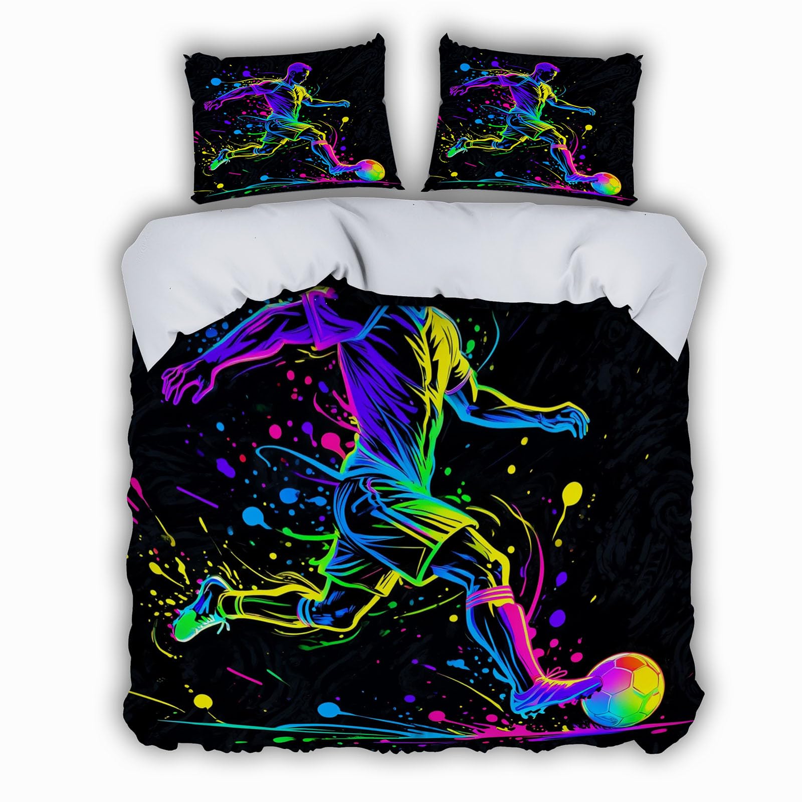 Housse de Couette Football 220x240 Fermeture Éclair Invisible Parure de Lit Anti-Glisse 2p