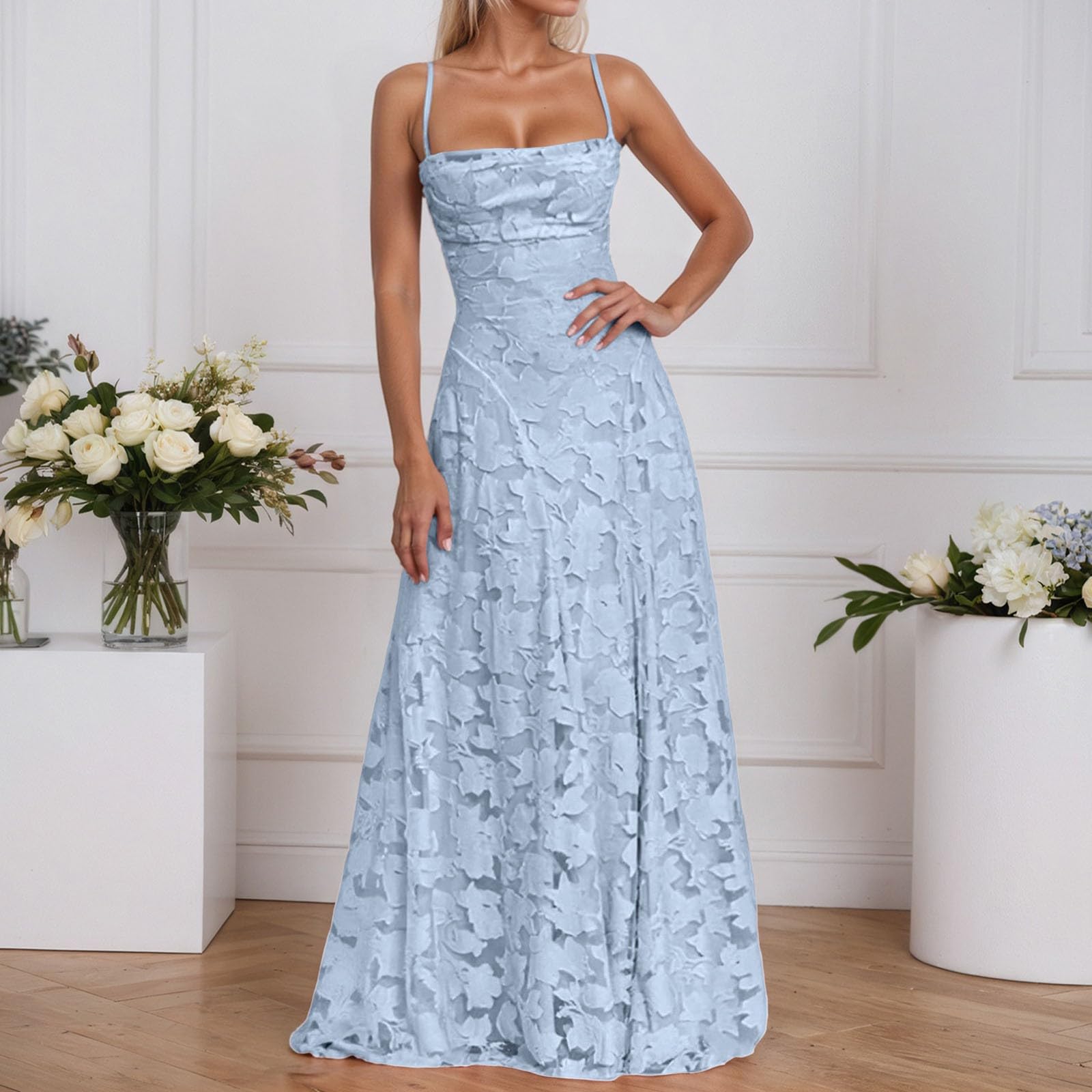 Genérico Elegante Vestido Formal Femenino con Tirantes y Abertura Lateral Ideal para nocturnas diseño Liso y Sencillo para Uso Diario u Oficina