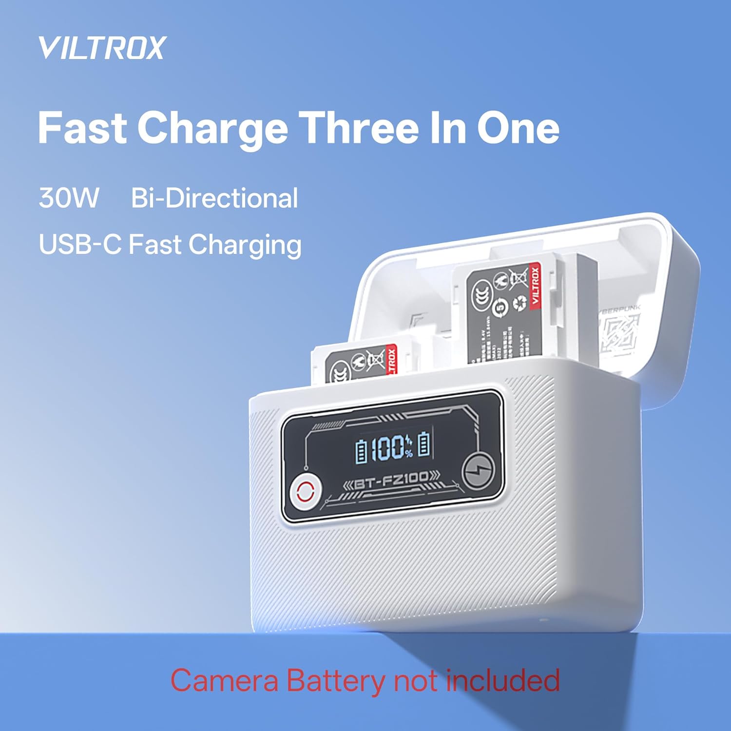 VILTROX NP-FZ100 Camera Battery Charger & Power Bank, 5500mAh 30W USB-C Bi-Directional Fast Charging, Compatible for Sony Camera a7 a7II III IV a7R II III IV V a7S a7SII a7SIII a1 ZV-E1