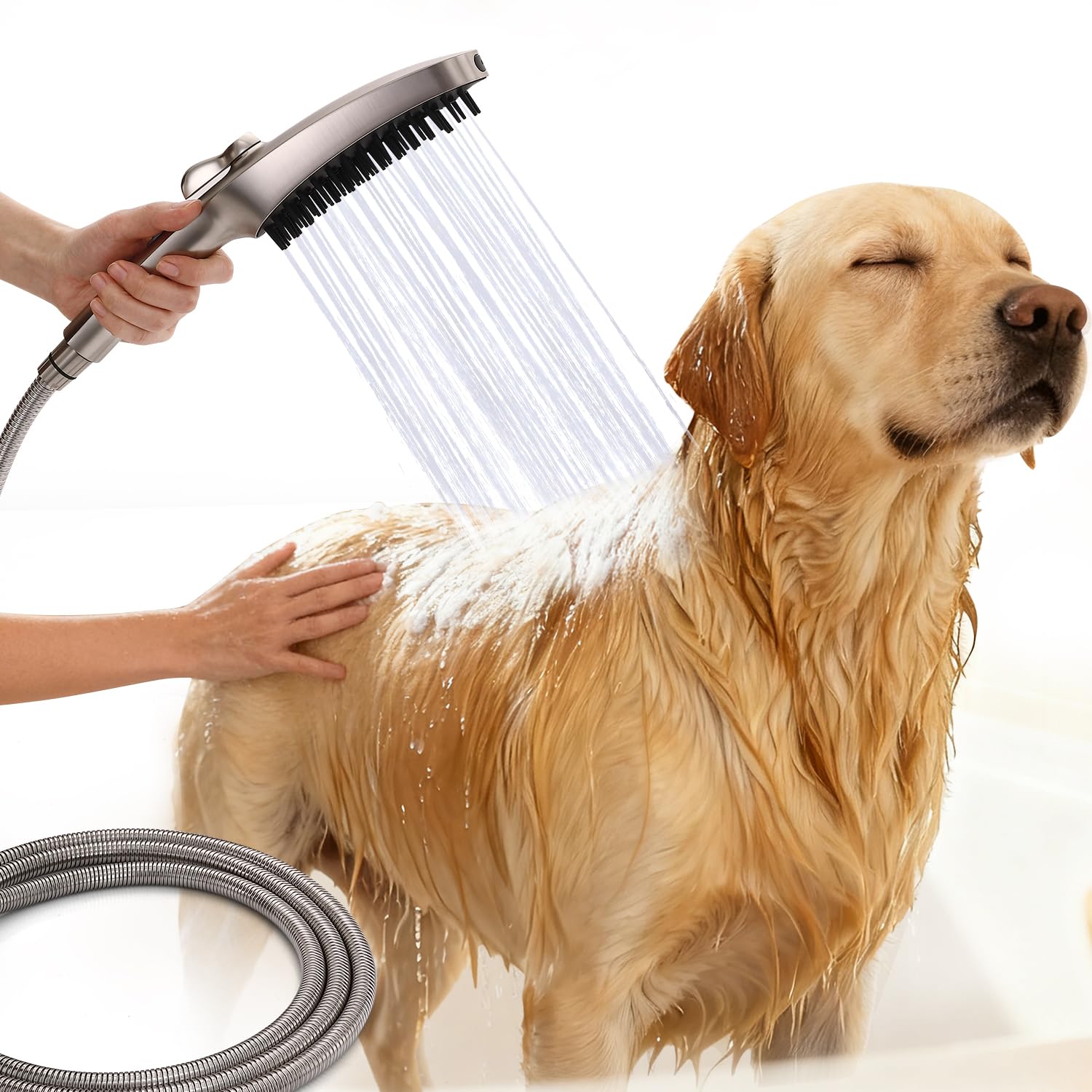 G-Promise Accesorio de ducha para perros de 3 modos con modo de pausa, rociador de ducha para perros con manguera de acero inoxidable de 78 pulgadas, desviador de metal, soporte adhesivo, para un baño