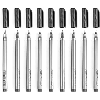 KKLM Drafting Pens, Set of 9, Line Drawing, Extra Fine, Drafting Pens, Set of 9, Black Ink, Ultra Fine Needle, Water-Based, Waterproof, Quick Drying, Line Width 0.002 - 0.04 inch 0.05 - 1.0 mm, For