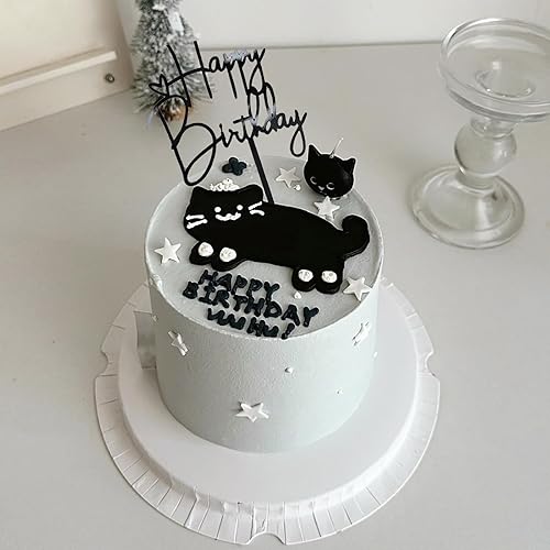 Miniatura 8 de Decoración negra para tartas de cumpleaños, 6 piezas acrílicas para tartas de cumpleaños, decoración de fiesta