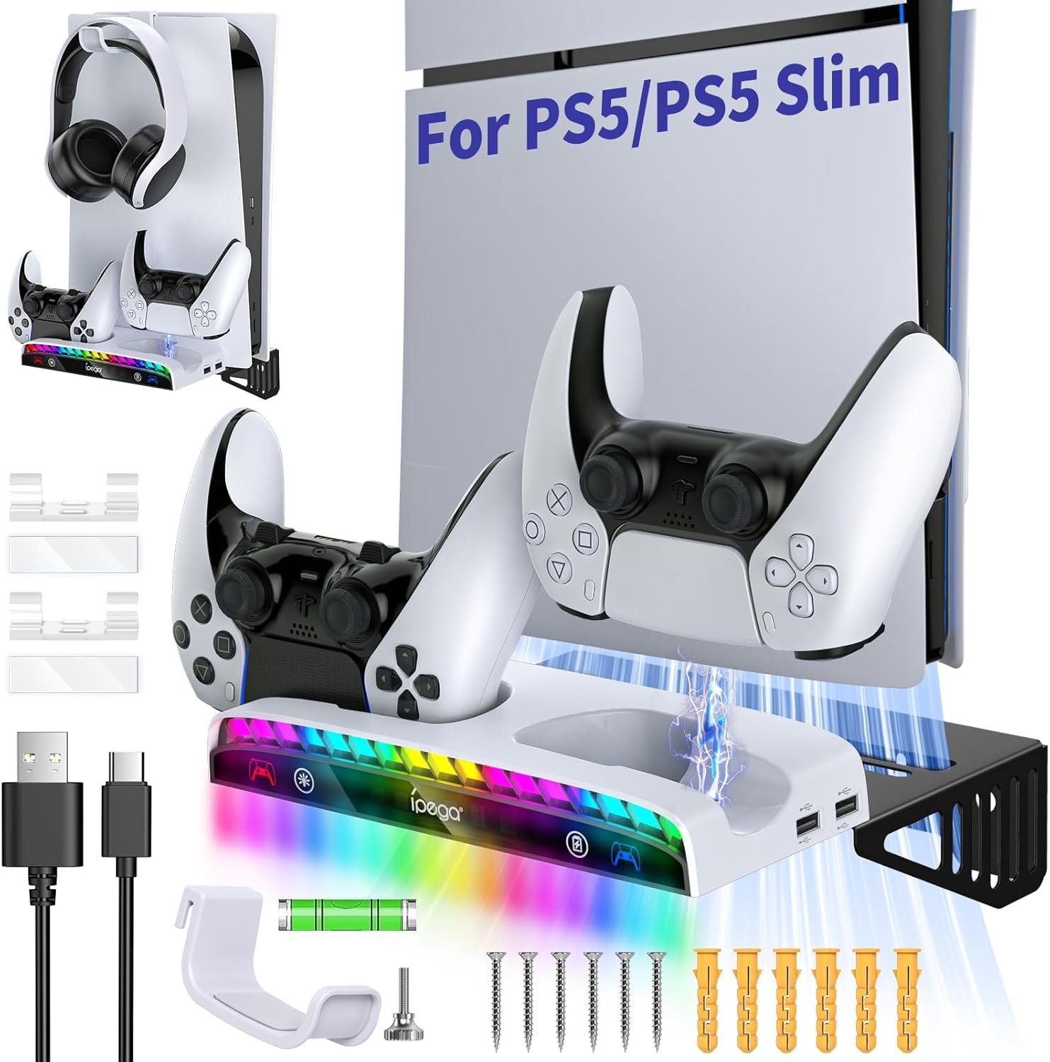 New World Wall Mount Bracket for PS5 /PS5 Slim, Wall Stand for PS5 Slim/PS5, with RGB Light Controller Charger,Headset Holder & USB Hubs for PS5 New Slim and PS5 Normal Disc & Digital (B0CTXPN2SD) Amazon Price History, Amazon Price Tracker