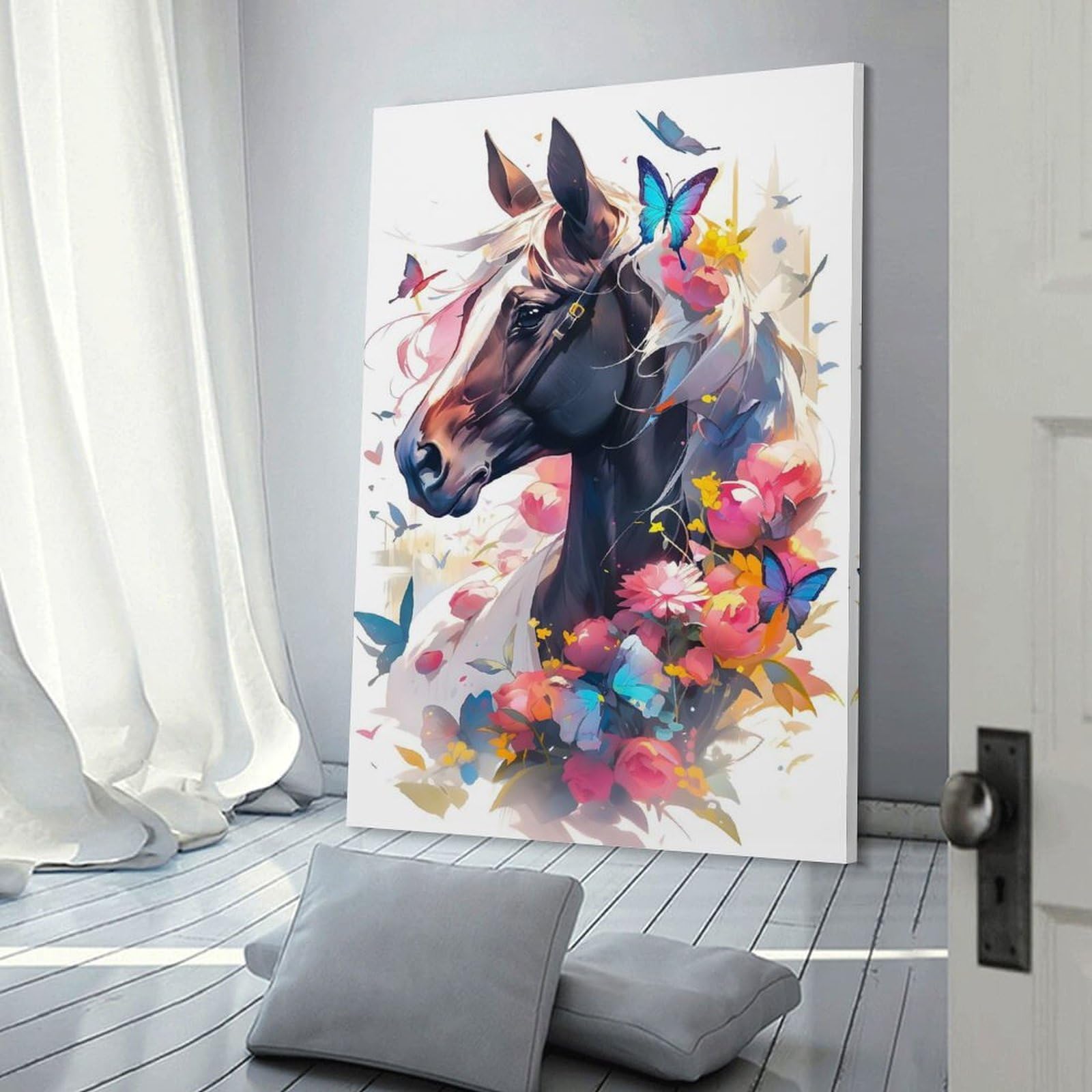 Junmoney Frame-Style-24 Horse Botanical Hues Wall Art Print, 12X18inch(30X45cm), For Bedroom Walls, Guest Spaces Or Lounges, Home Artwork With A Soft Interior Feel