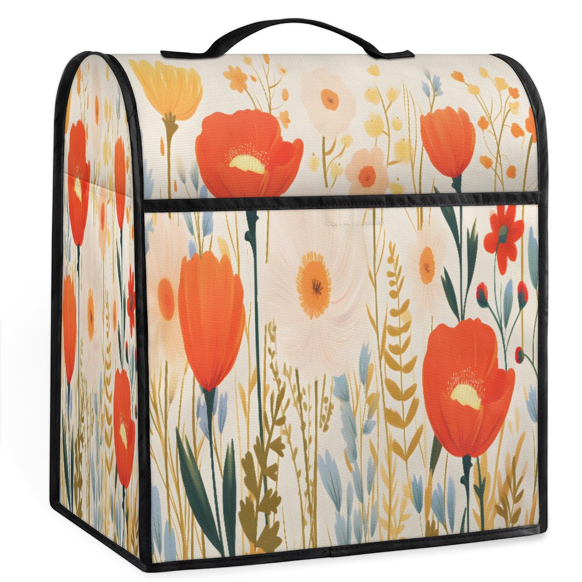 Coffee Maker Cover Cute Poppy Flower Kitchen Appliance Covers Small Appliance Covers Blender Cover Juicer Cover Dust Covers for Kitchen Appliances with Top Handle and Pockets,Washable,B575