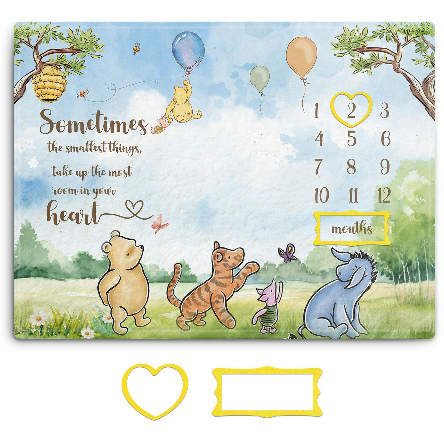Guawubiang Winnie Milestone Blanket for Baby, The Pooh Babies Monthly Blanket, Classic Winnie Baby Growth Blankets with Photo Tools, Winnie Quotes Sometimes The Smallest Things Milestone Blankets