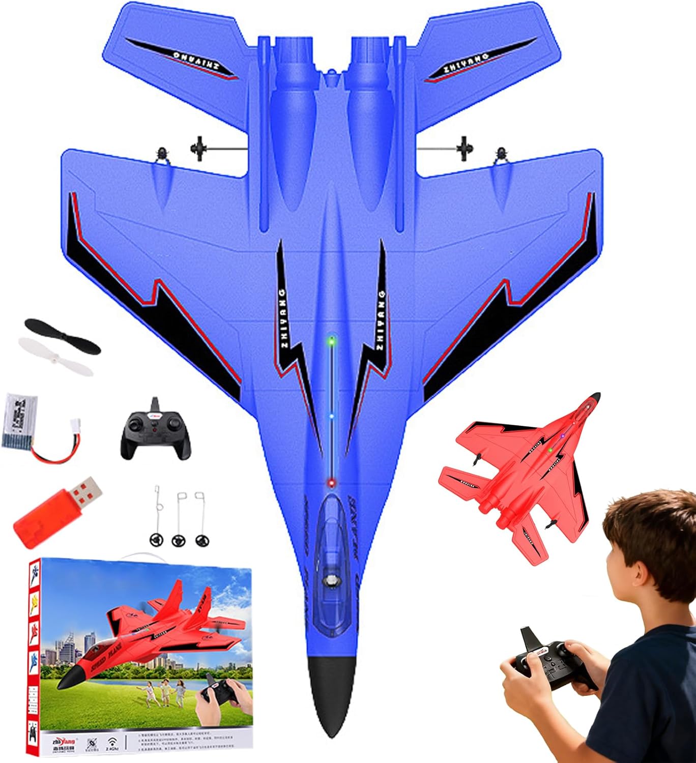Gravity Gliders Airplane, 2026 New Gravity Glider Remote Control Airplane Model, 2.4G Rc Airplanes for Adults, Trick 4 Rotor Rc Glider Aircraft Drone (Blue)