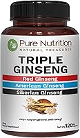 Vista 1 de Pure Nutrition Triple Ginseng 650mg 120 cápsulas Complejo para hombres y mujeres Combinación altamente efectiva de ginseng rojo, americano