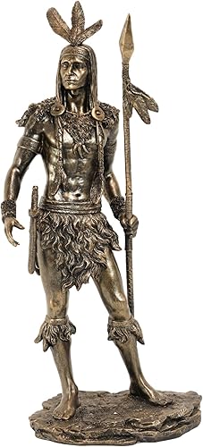 Miniatura 3 de Ebros - Jefe tribal indio nativo americano, grande, 3 plumas, guerrero águila con lanza explorador, estatua de pájaro explorador de 18.5 pulgadas de