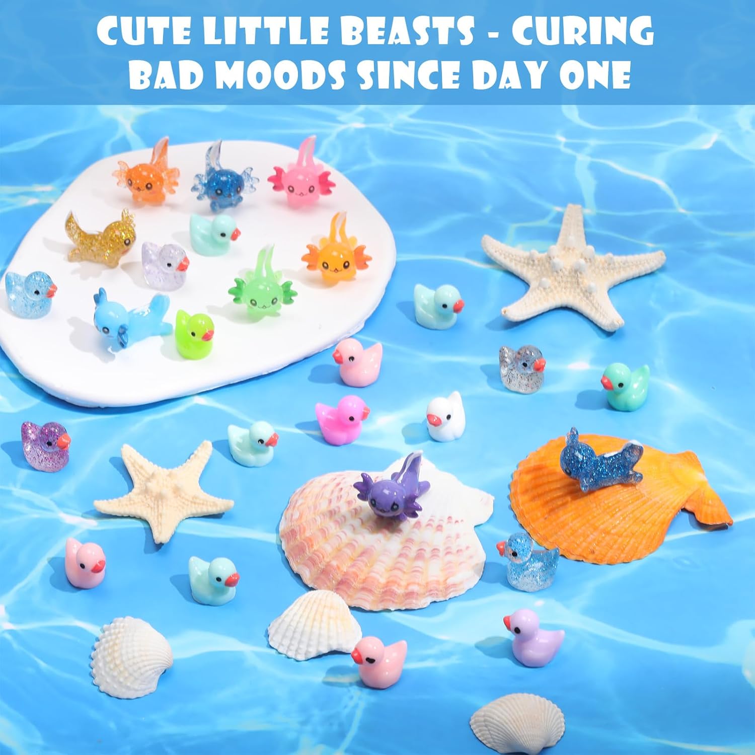 Barydat 200 Pcs Tiny Resin Animals Mini Resin Figures Duck Bulk Axolotls for Hide and Seek, Small Variety Animals Micro Garden Landscape Ornament Dollhouse Party Favors Crafts