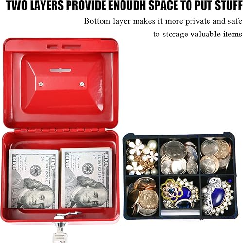 Vista 29 de Jssmst Caja de efectivo con cerradura pequeña, cajas de metal para niños, caja de dinero con ranura en la parte superior, caja de bloqueo negra