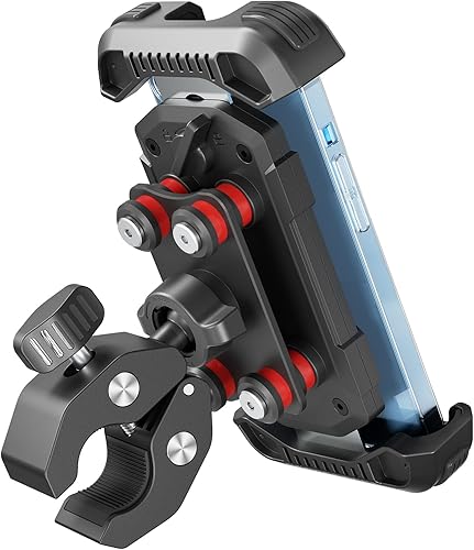 tounee Soporte de teléfono para motocicleta, amortiguador de vibración doble, soporte de teléfono de bicicleta sin herramientas, clip para manillar