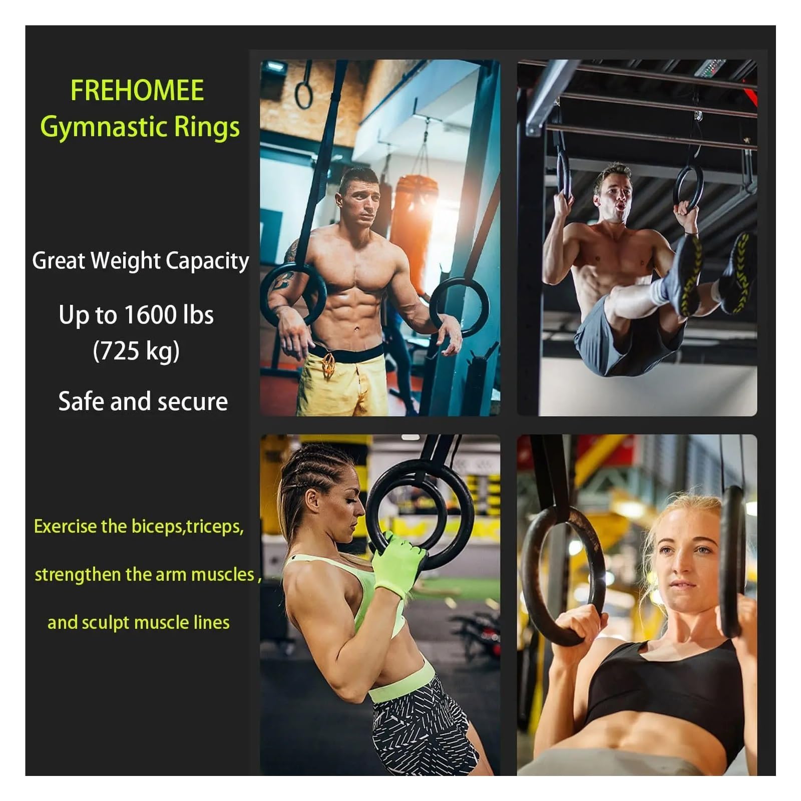 Anillas Gimnasia Anillos de Gimnasia con Capacidad 1/2M, Correas Hebilla Ajustables, Anillos Ejercicio Antideslizantes for Fitness en casa
