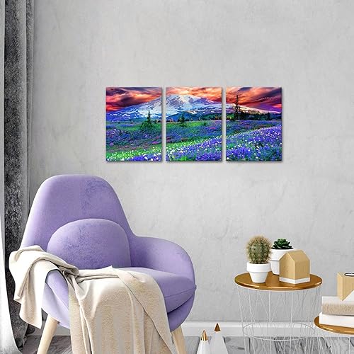 Miniatura 2 de RyounoArt Lienzo de 3 piezas de arte para pared, diseño de flores silvestres de Estados Unidos, arte de pared para sala de estar, dormitorio,