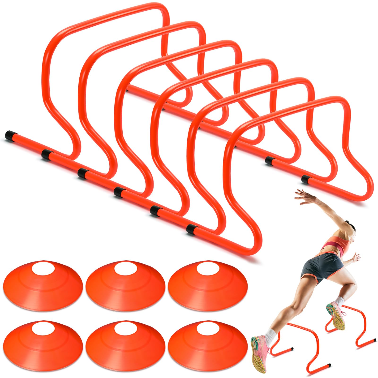 Gemscream 6 Sets 12" Speed Agility Training Hurdles for Athletes Soccer Training Hurdles Agility Training Equipment with Marker Cone Adjustable