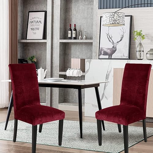 Miniatura 2 de BUSAMEDO Funda de terciopelo elástico para silla de comedor, 4 piezas, 1 funda para asiento de comedor, protector de asiento extraíble para comedor