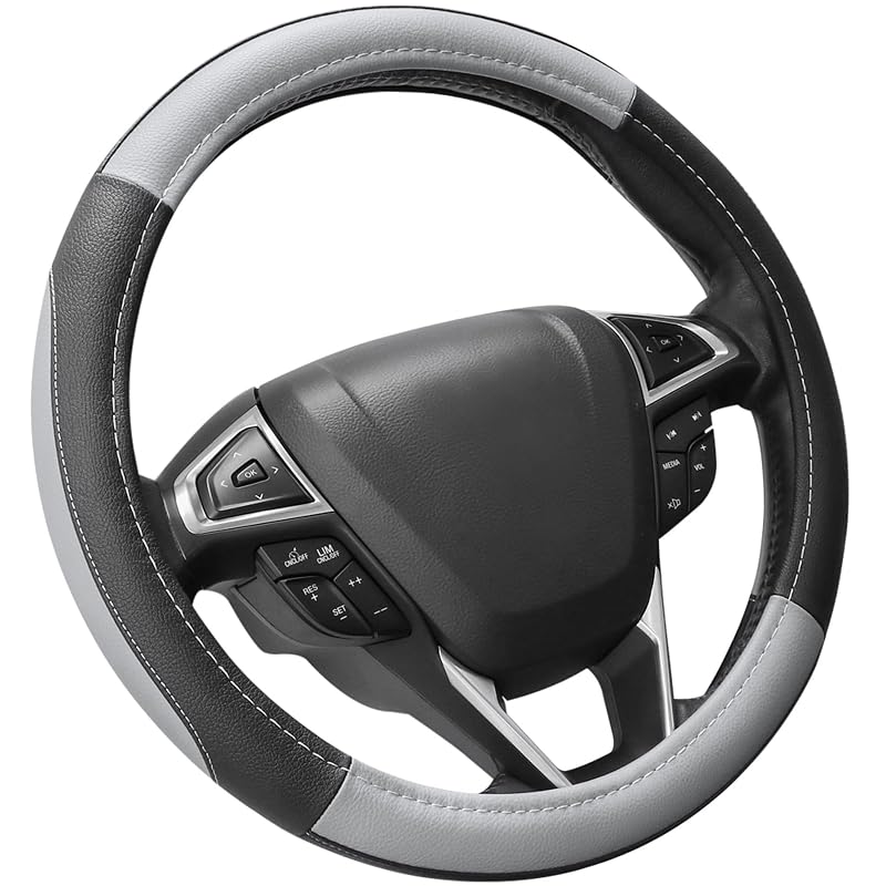 Capa para Volante SEG Direct em Couro Sintético Microfibra Preto e Cinza para Volantes de 39,5–40,6 cm