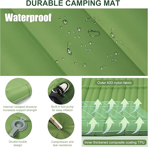 Miniatura 4 de visvold Colchoneta de dormir doble para camping, 4.72 pulgadas, ultra gruesa, autoinflable, almohadilla de campamento para 2 personas con almohada