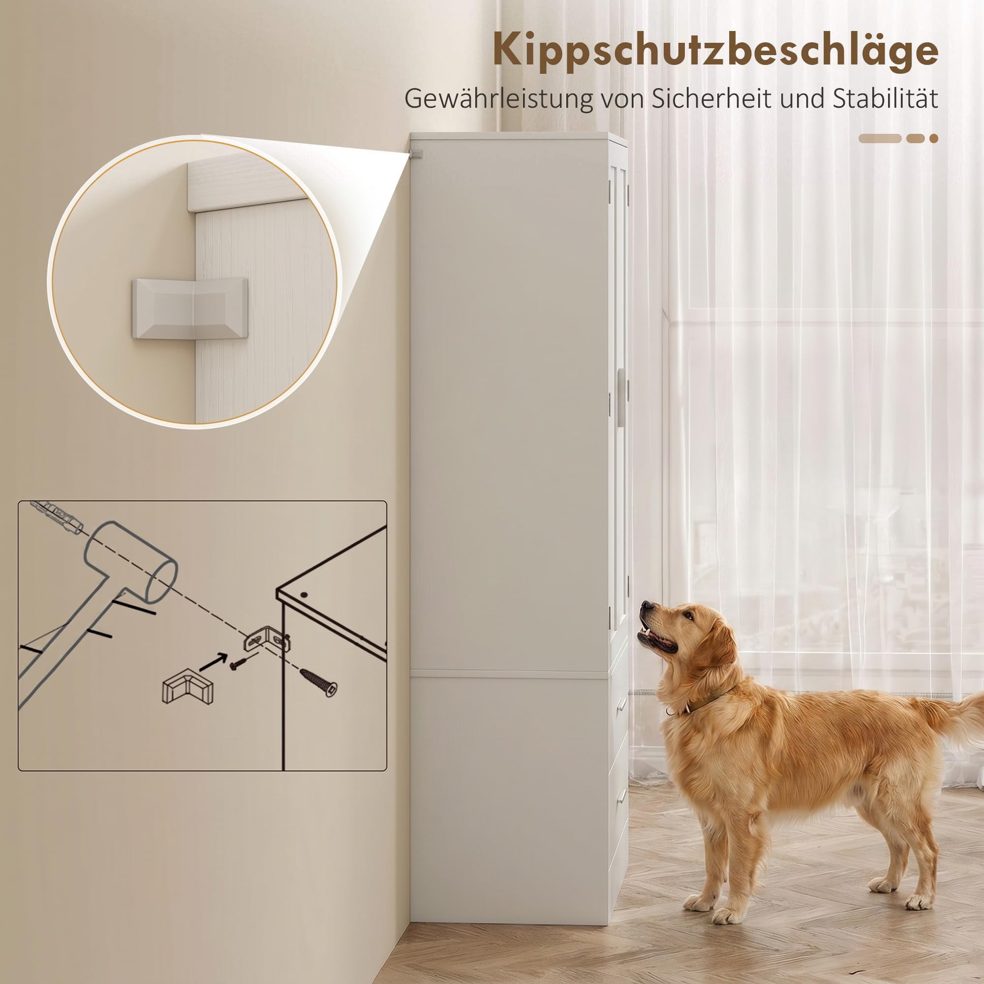 HOMCOM Küchenschrank Buffetschrank mit 2 Türen, 8 Türregalen, 2 Schubladen Hochschrank mit Verstellbaren Einlegeböden, Moderner Vorratsschrank für Wohnzimmer Weiß, 60 x 40 x 159 cm