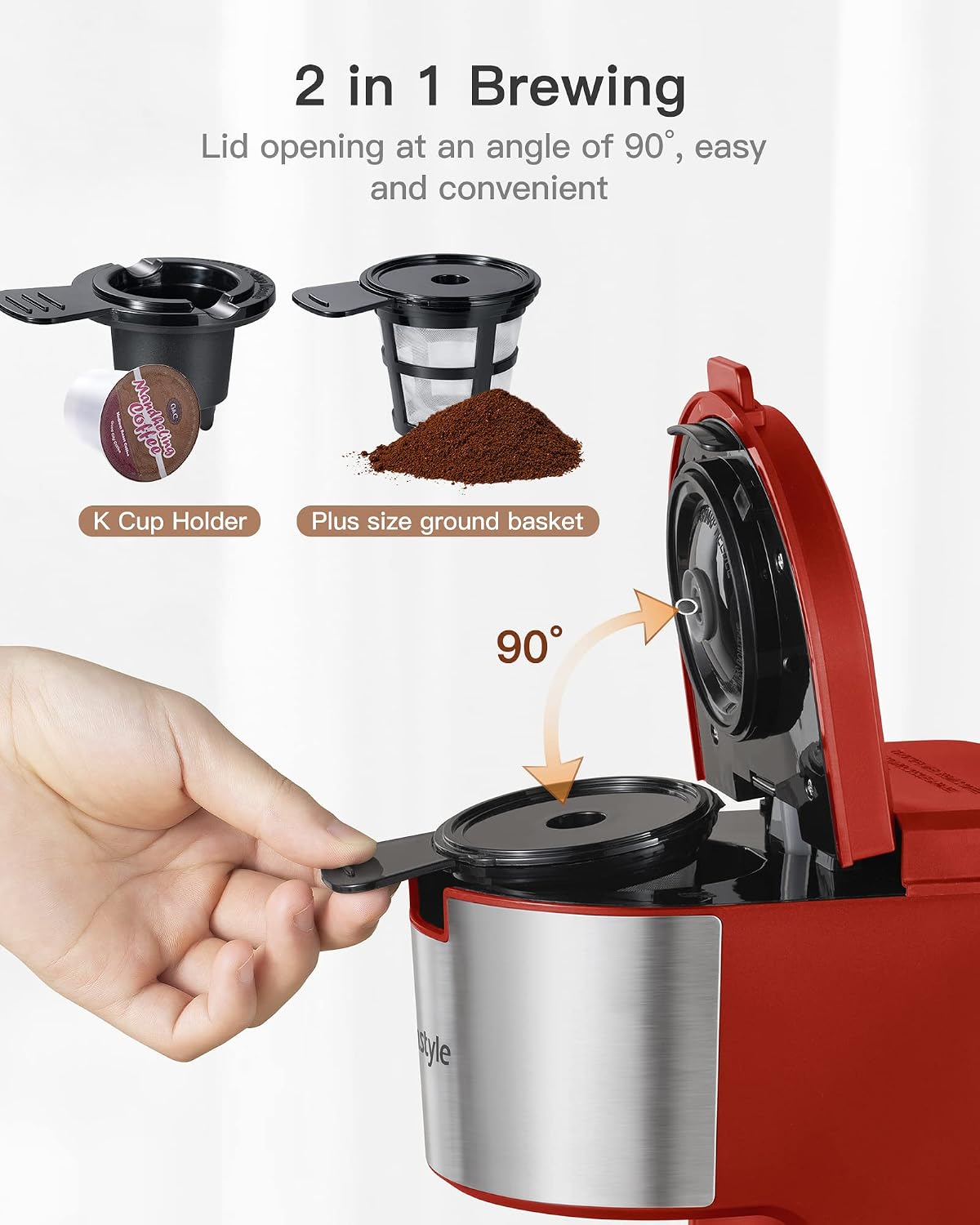 Hand inserting K-Cup into coffee maker