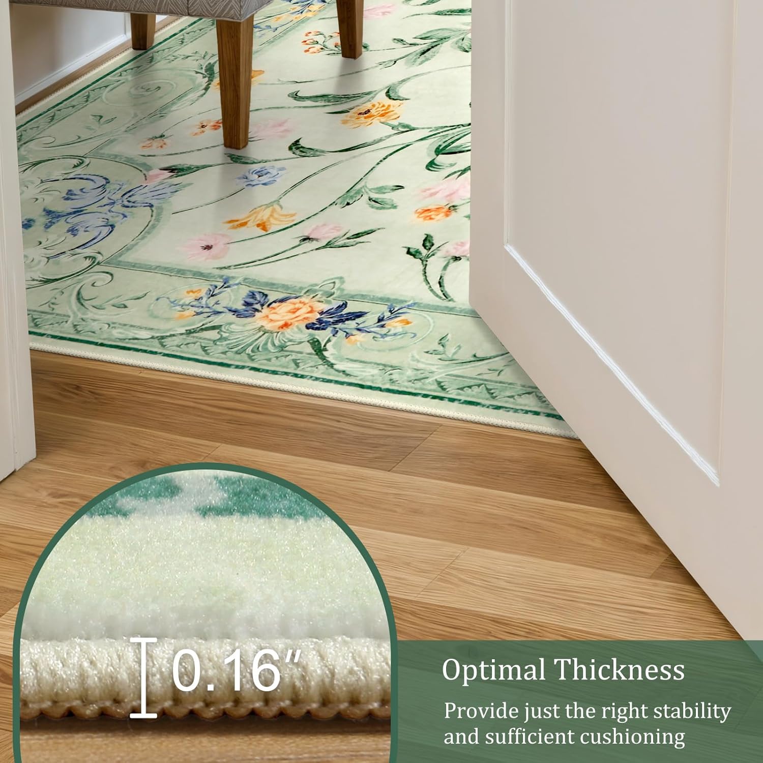Morebes 5x7 Sage Green Area Rugs, Washable Floral Nursery Rug Non Slip, Soft Low Pile Indoor Floor Carpet for Living Room Dining Playroom Home (Sage Green 5'x7')
