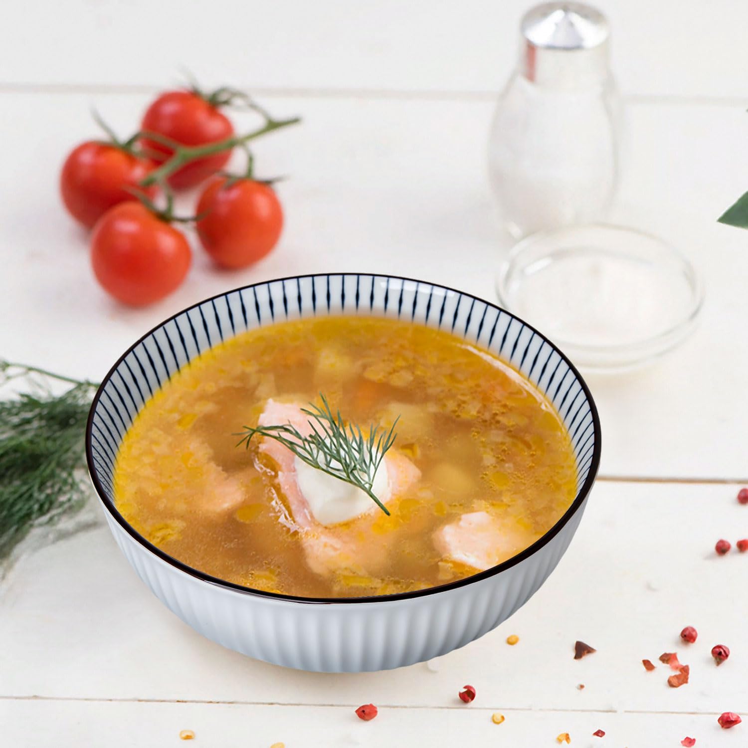 Juego de 3 cuencos grandes de sopa de 60 onzas, cuencos Pho de cerámica japonesa azul y blanca de 8 pulgadas, patrón de rayas