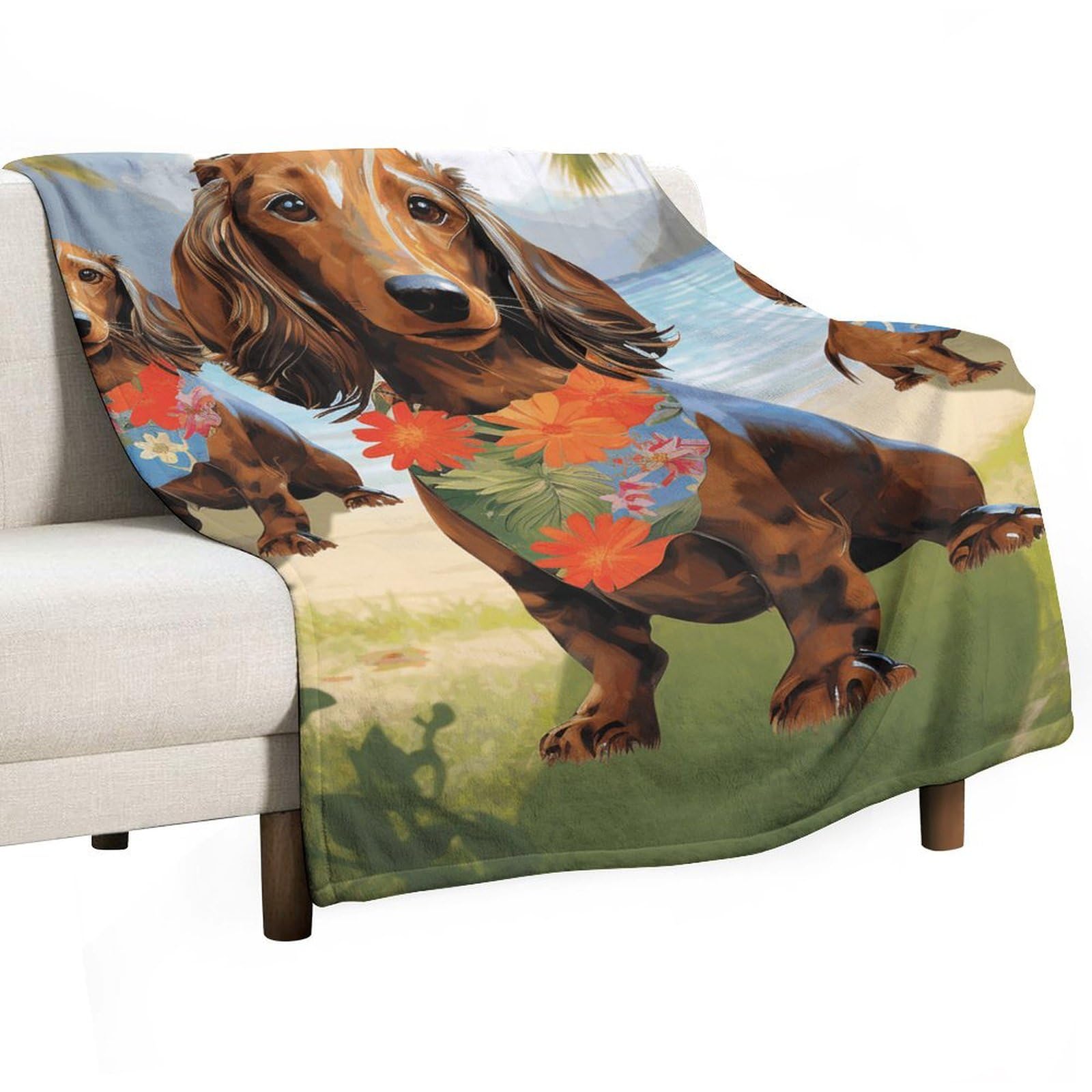 Couverture teckel et peinture tropicale pour sublimer votre salon