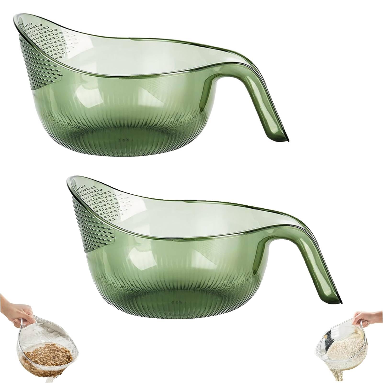 Multifunctional Rice Strainer with Handle,Multipurpose Rice Washing Bowl Strainer with Handle,Rice Washing Bowl,Rice Washer Strainer Bowl,Versatile Kitchen Tool,4-in-1 Bowl for Quinoa (Green)