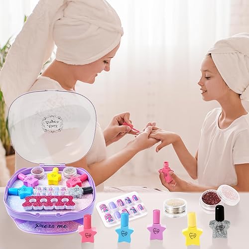 Miniatura 3 de Juego de esmaltes de uñas para niñas, color morado, juguetes para niñas de 5, 6, 7, 8, 9, 10, kit de cuidado de uñas con esmalte de uñas, secador de