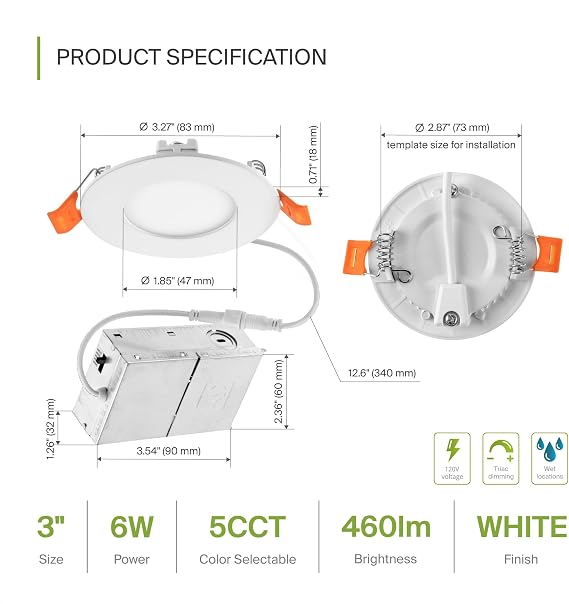 ASD 12 Pack 3 Inch LED Recessed Light 6W, 5 CCT 2700K-5000K CRI90+, IC Rated Ultra Thin Dimmable Ceiling Lights with J Box, Canless Wafer Downlight, Round Slim Panel Lighting, UL Energy Star, White