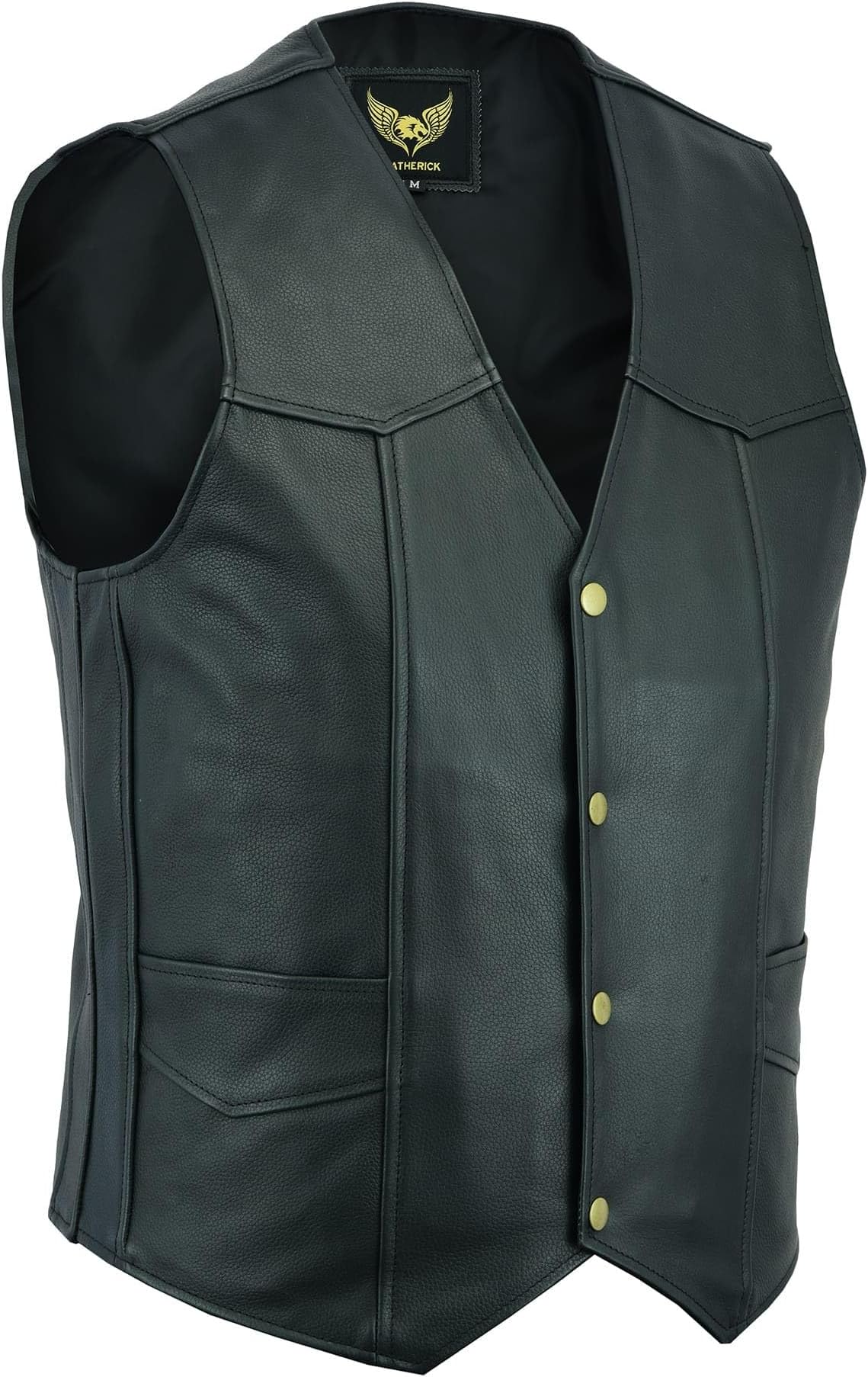 – Leatherick Men's Real Leather Waistcoat Vest Black - Biker Style Casual Fashion