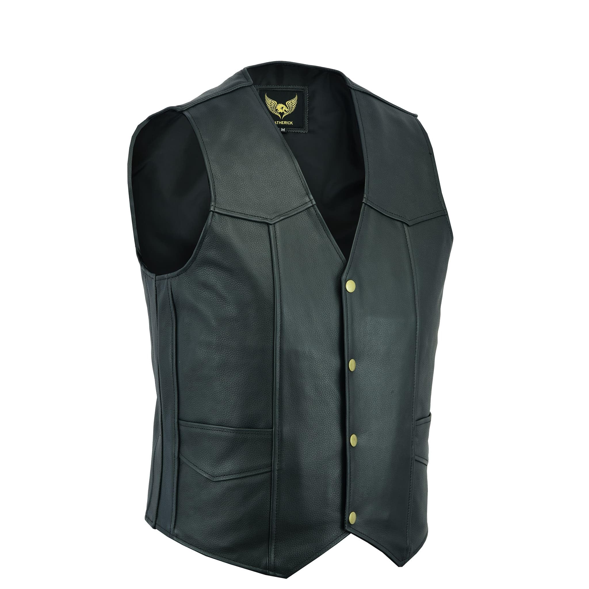 Leatherick Men's Real Leather Waistcoat Vest Black - Biker Style Casual Fashion