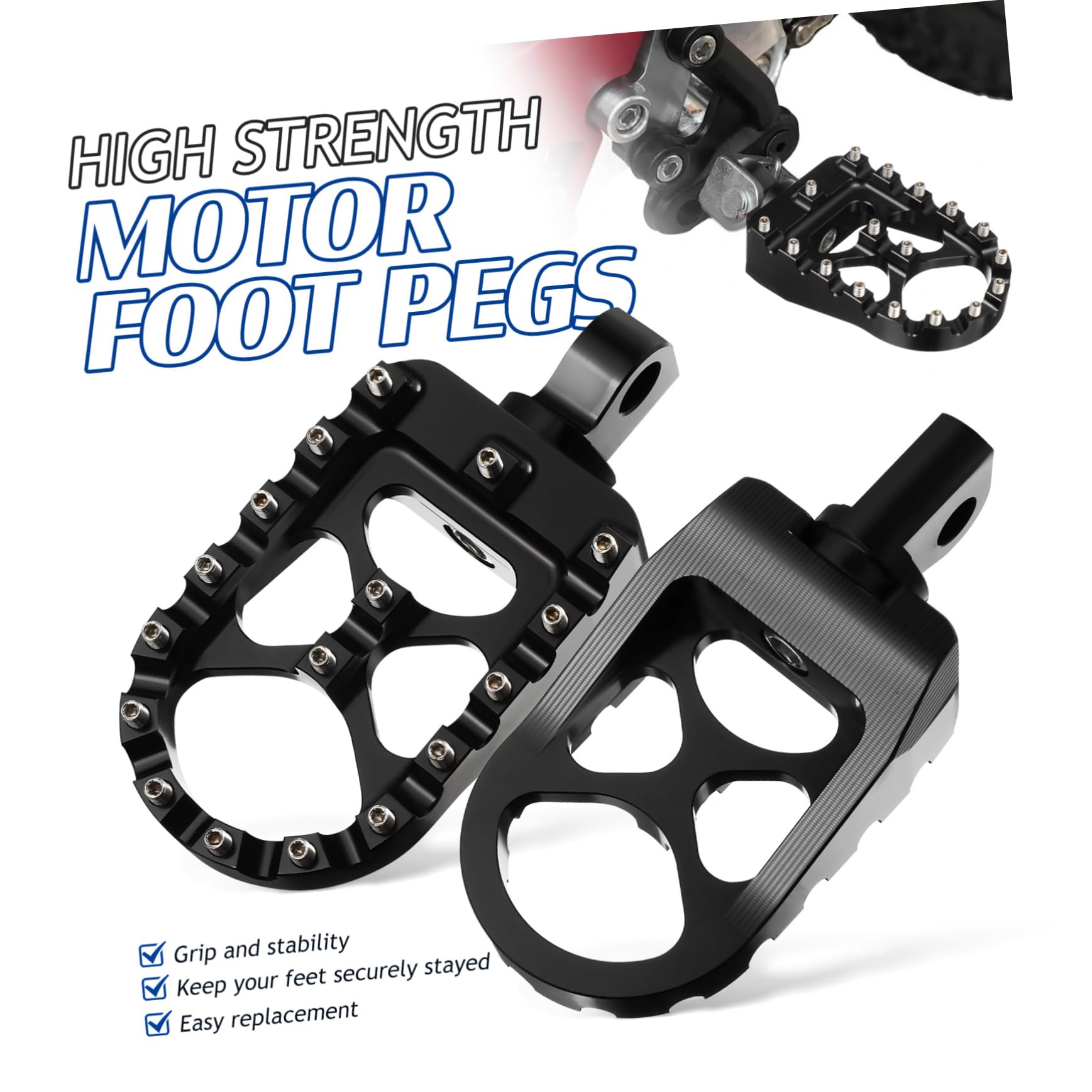 Estriberas de Aluminio Cnc para Moto de Cross, Negro, Reposapiés de Motor Compatibles, Diseño Antideslizante, Ligero y Resistente, Accesorio para Motocross y Off-road