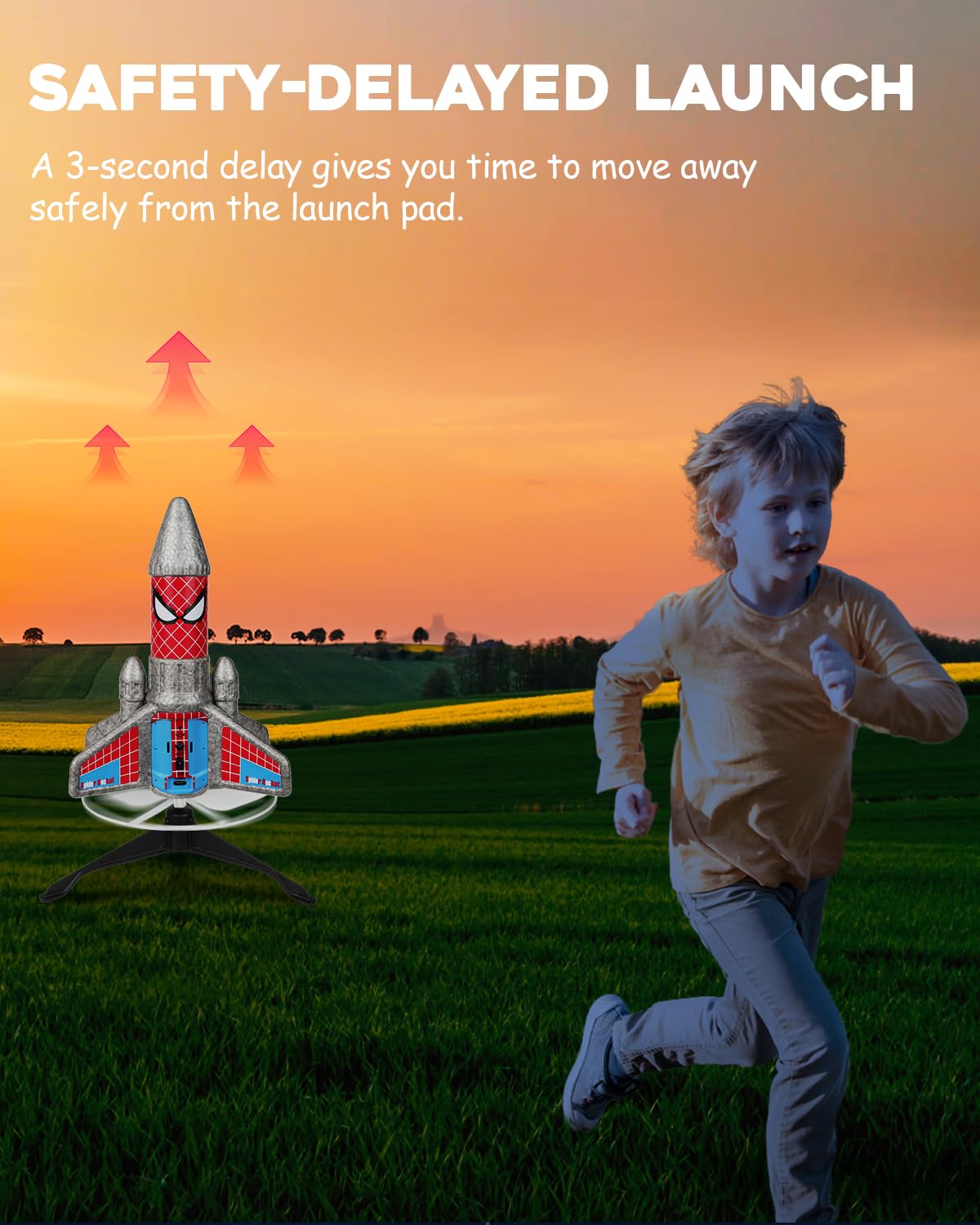 Lanzacohetes para niños – Diseño mejorado de 2ª generación, lanzamiento automático eléctrico, vuelo de 200 pies con paracaídas seguro, juguete de cohete al aire libre para niños y niñas 5