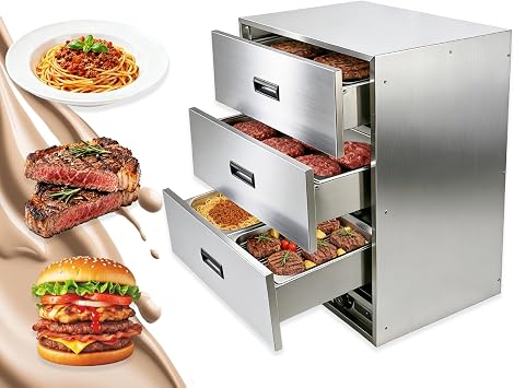 Commercial 3 Drawer Warming Cabinet,Stainless Steel Hot Dog Bun Warmer,Electric 3 Drawer Food Warmer, Temperature Control,for Bread,Pies,Baked Potatoes and Various Foods,3 Drawers