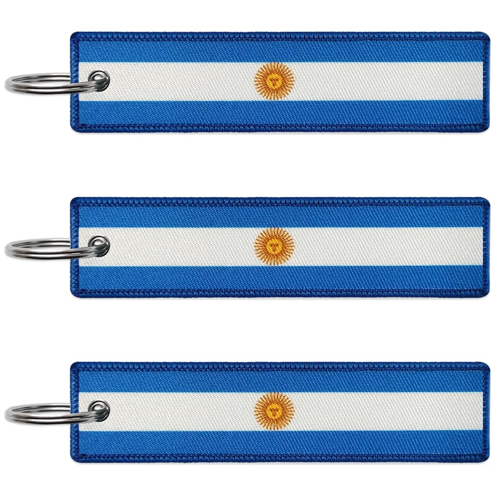 JAVD Argentina Flag Keychain Tag with Key Ring - Keys, Cars, Motorcycles, Backpacks, Luggage and Gifts - EDC (3 Pack)