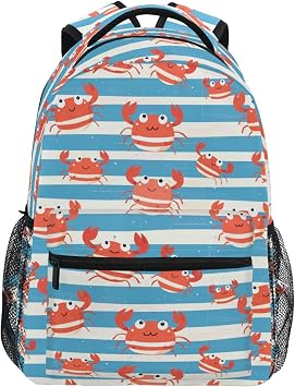 Pfrewn Kids Cute Sea Crabs 8 Backpacks for Girls Boys Lightweight Backpack for Students School 16"